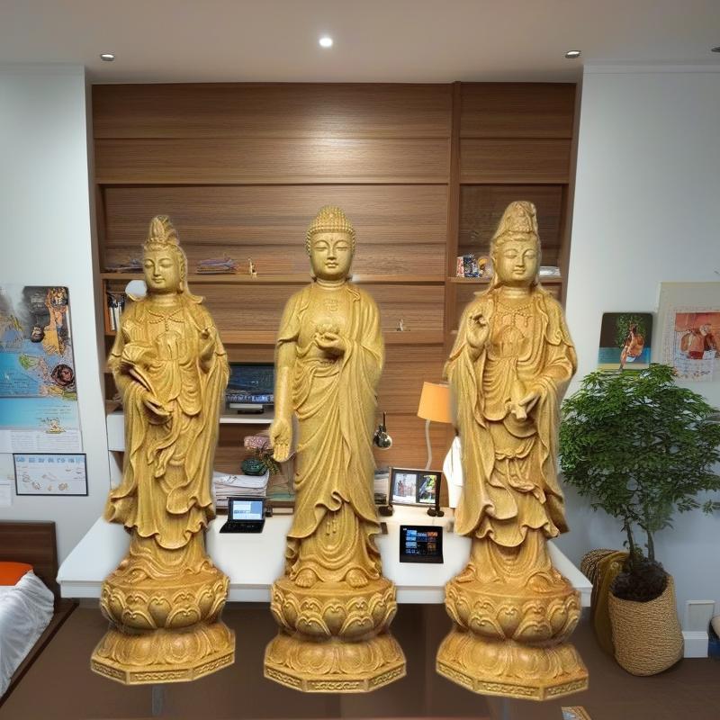 Natural Solid Wood Sculpture Guanyin, Buddha Tathagata Statue ,Chinese Buddhist Figures Home Room Office Feng Shui Statues