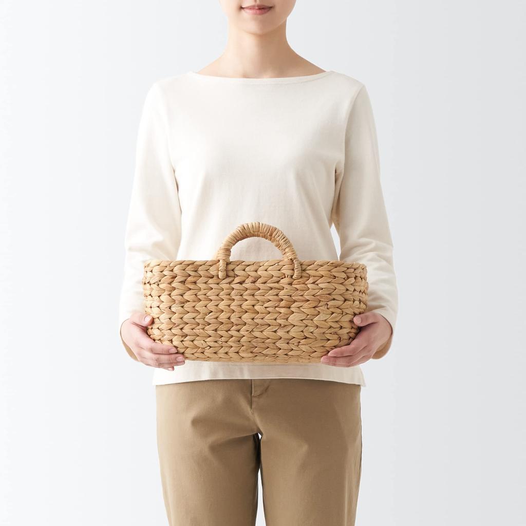 MUJI Oval Basket with Width 37 X Depth X Height Water 12057789 Handles, Small, 18.5 16cm, Hyacinth,