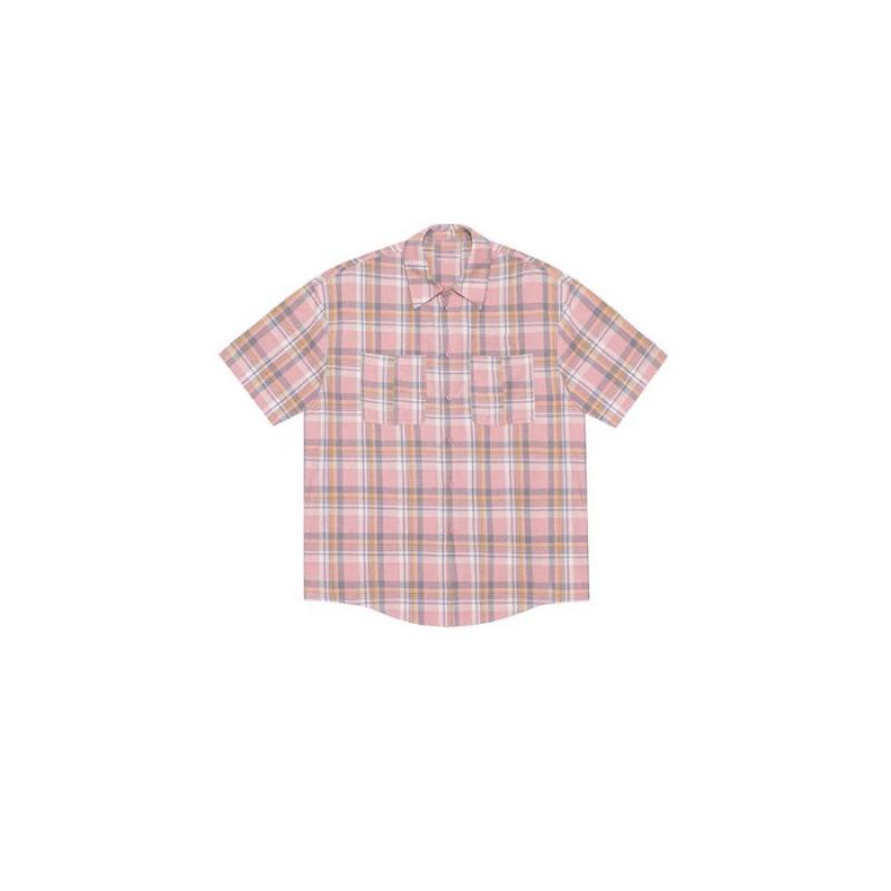 

Korean Hip Hop Retro Plaid Oversized Short Sleeve Shirt for Women - Versatile Summer Style 2XL розовый