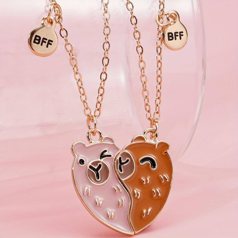 

Lovecryst 2Pcs/set Cute Kapibala Heart-shaped Stitching Best Friend Necklace for Girls Fashion Friendship Gifts