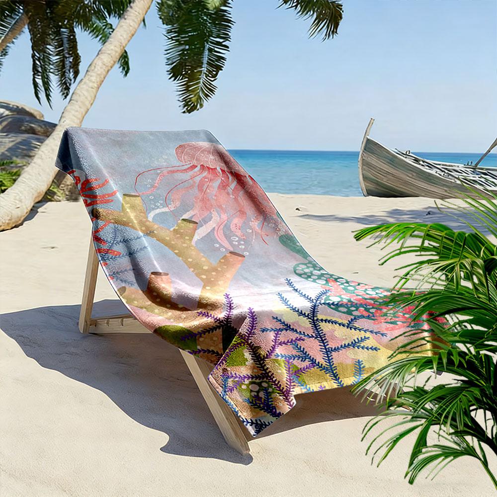 Underwater Jellyfish Coral Art Beach Towel Quick-drying for Travel Outdoor Sports Jogging Beach and Swimming