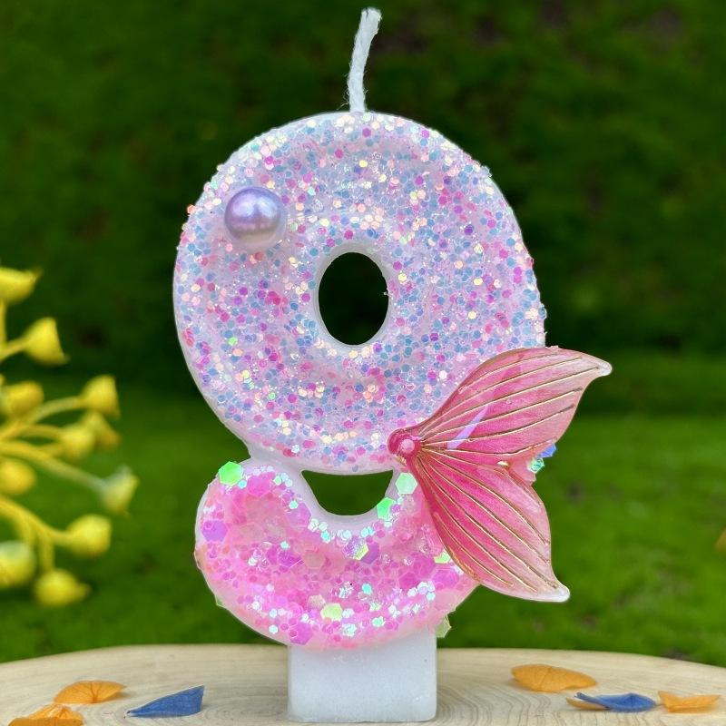 

Number Birthday Candle Party Decoration Birthday Candle Shiny Pink Fish Tail 9