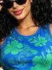 Women's Elegant Blue Tropical Floral Sleeveless Bodycon Mini Dress, High Waist Slim Fit Beach and Casual Resort Wear