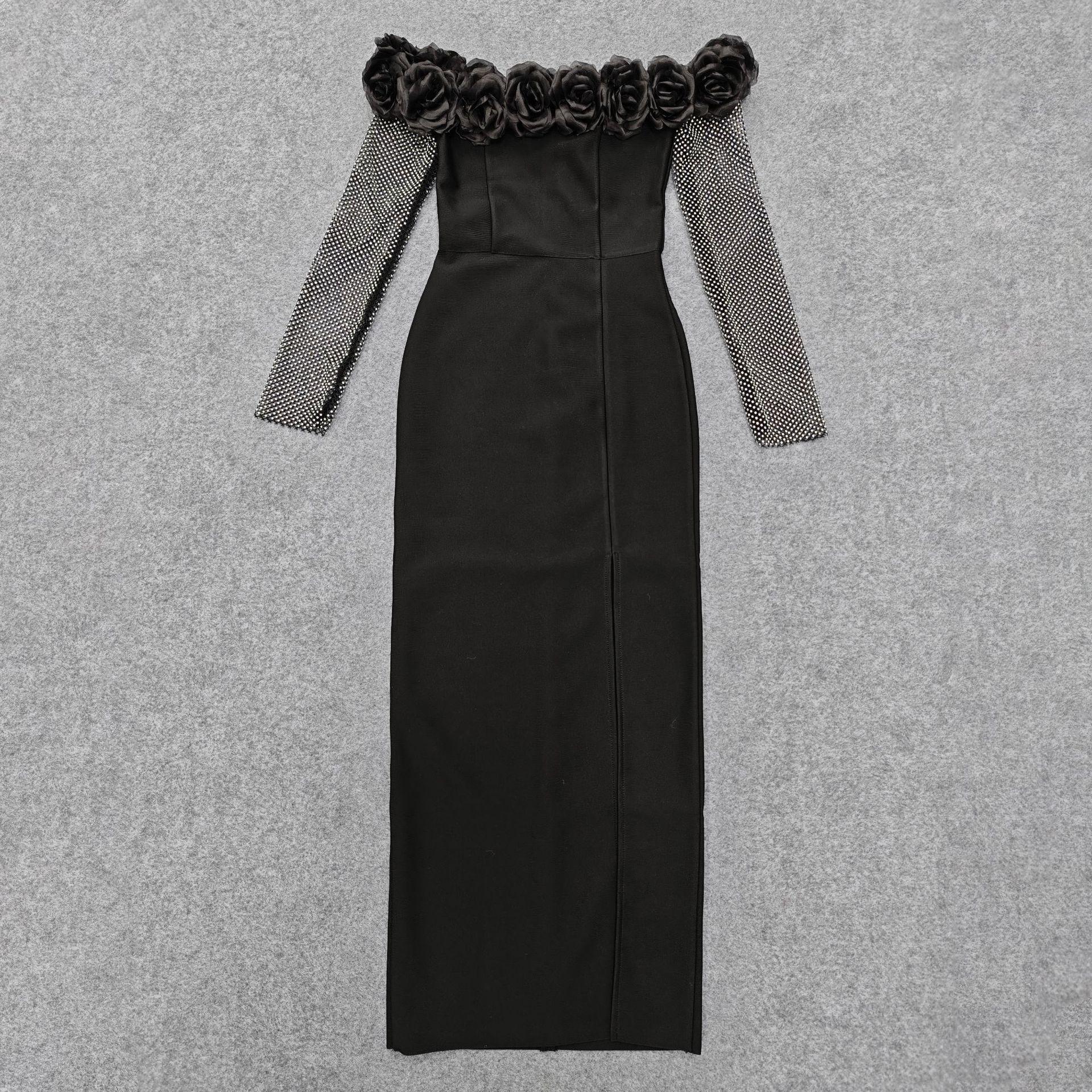 Элегантное цветочное платье-бандо на одно плечо - Стройное вечернее платье в сексуальном, современном стиле XL чёрный