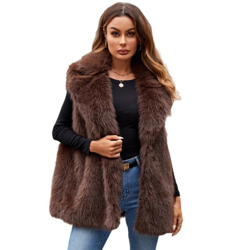 Damen Weste aus Kunstpelz Ärmellos Offene Vorderseite Winter Warmer Mantel