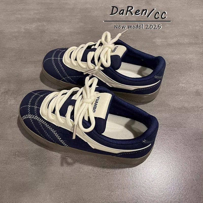 Round Head Shoes Women's Shoes Spring and Autumn New Retro Board Shoes Women's Niche Non-collision Color Matching German Training Shoes Women