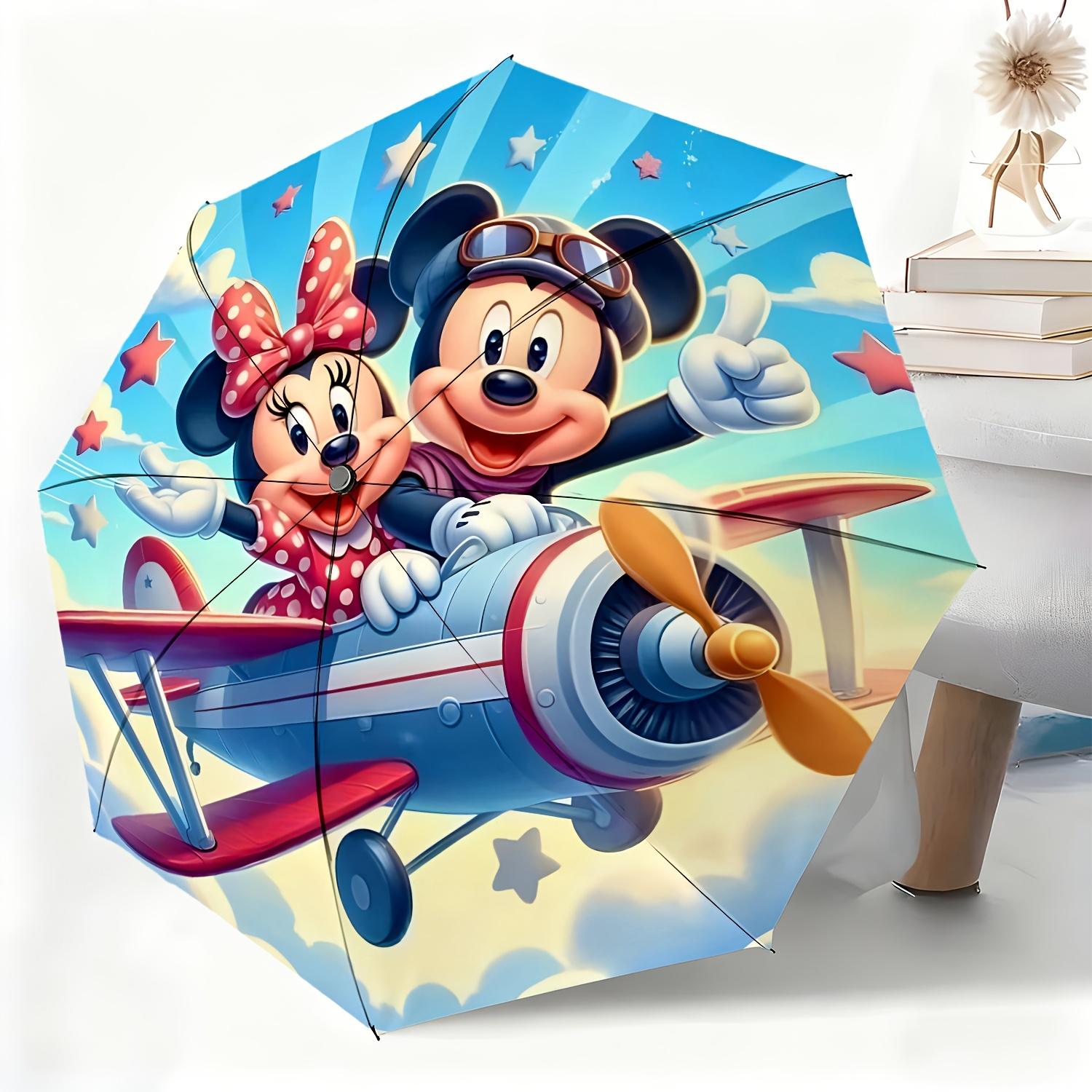 

1pc Disney Mickey and Minnie Airplane Pattern Automatic Umbrella, All-Weather Folding Umbrella Suitable for All Occasions, Por (as the picture,Iron&8K)