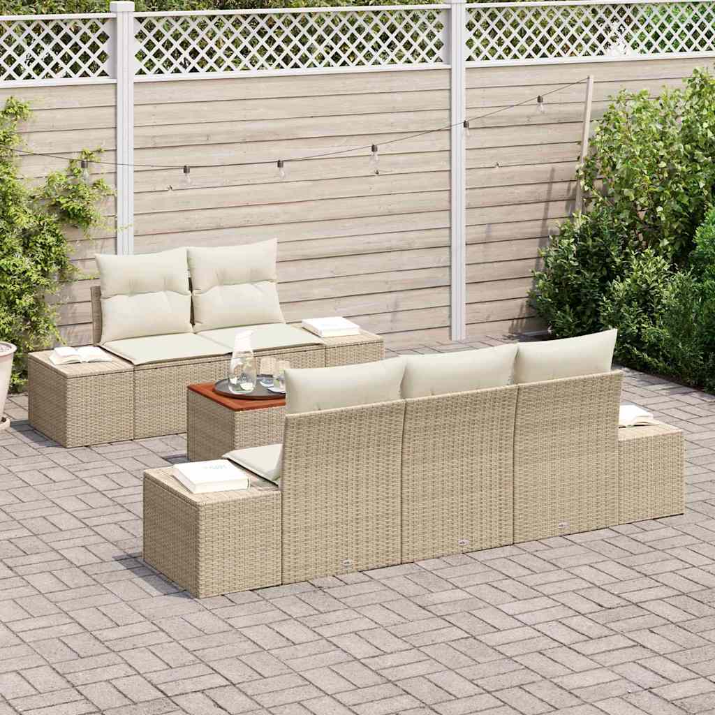 Garden Sofa Set with Cushions 6 Pcs Beige Poly Rattan
