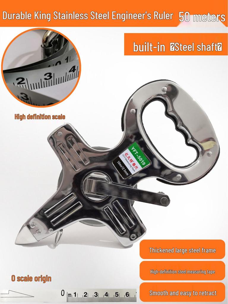 Large Measuring Tape Set: 50m, 30m Steel Tapes and 100m Cloth Tape for Construction, Engineering and Handheld Measurements.