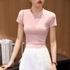 Women's Combed Cotton High-waisted Short T-shirt Summer New Slim Thin Small People with Short-sleeved Tops