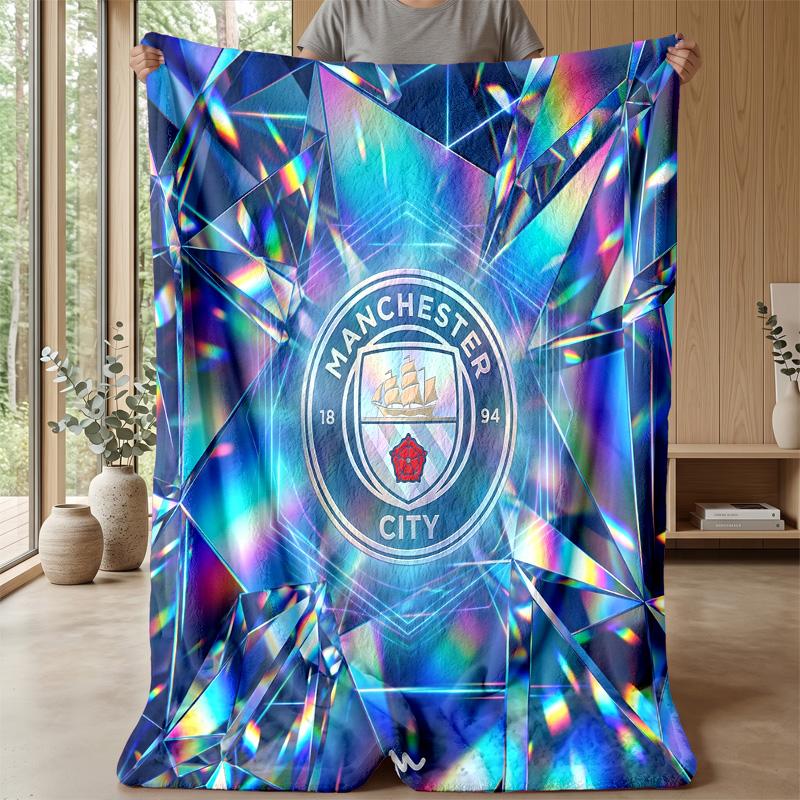 Manchester City Theme Blanket Soft Flannel Blanket Plush Throw Blanket Cozy Sofa Bed Blanket for Home Decor