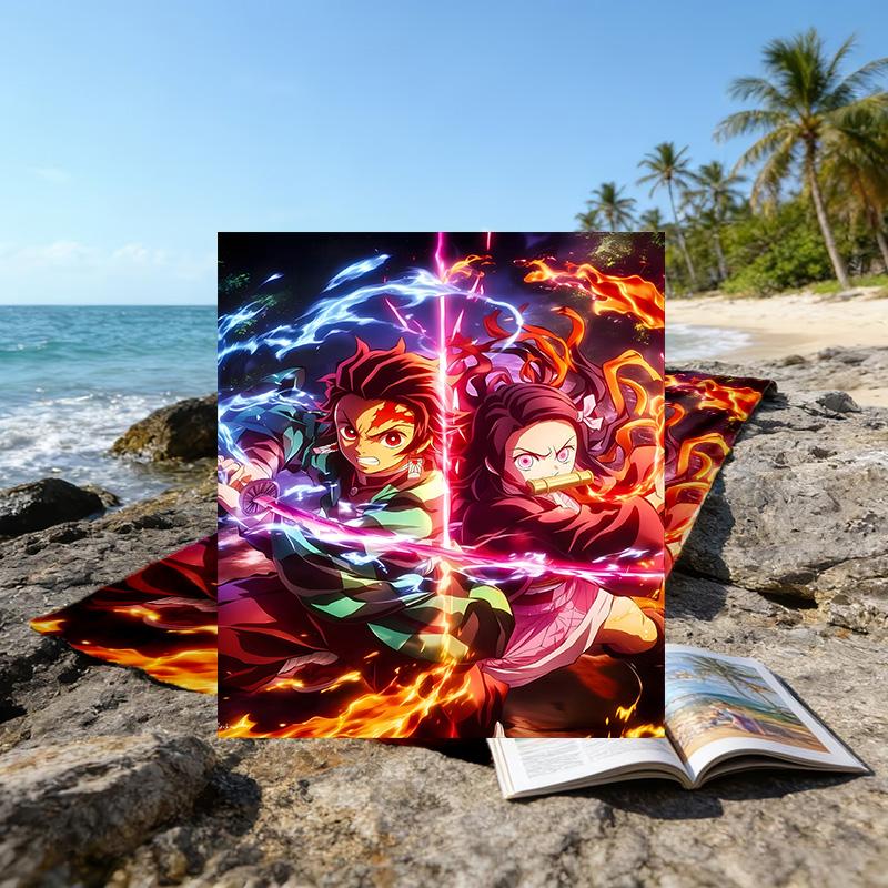 1pc Demon Slayer2 Beach Towel, Beach and Seaside Swimming Pool Equipment, Fashion Pattern, Rectangular, Travel Essentials