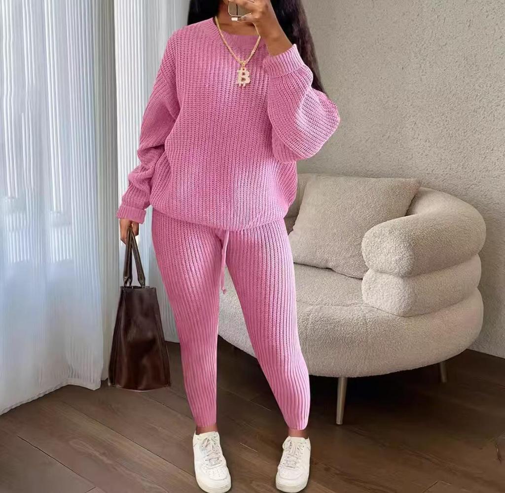 European & American Fashion Knitwear: Women's Soft & Fluffy Sweater and Pants Set for Autumn & Winter