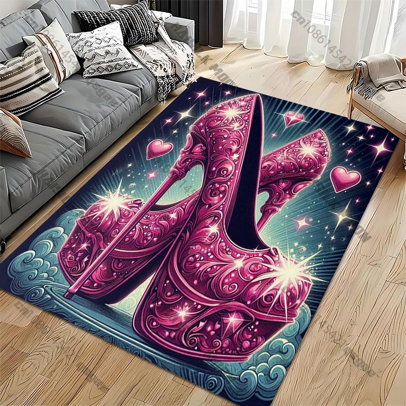 Elegant Sparkly Pink High Heels Carpet Yoga Living Room Room Decor Children's Crawling Mat Doormat Area Rug Games Mat