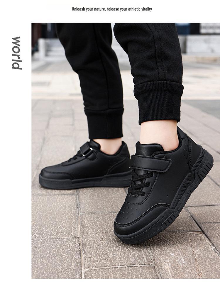 Children's White Leather Skate Shoes, Wear-Resistant, for Ages 6-12, Casual Sports Style for Boys (2024)
