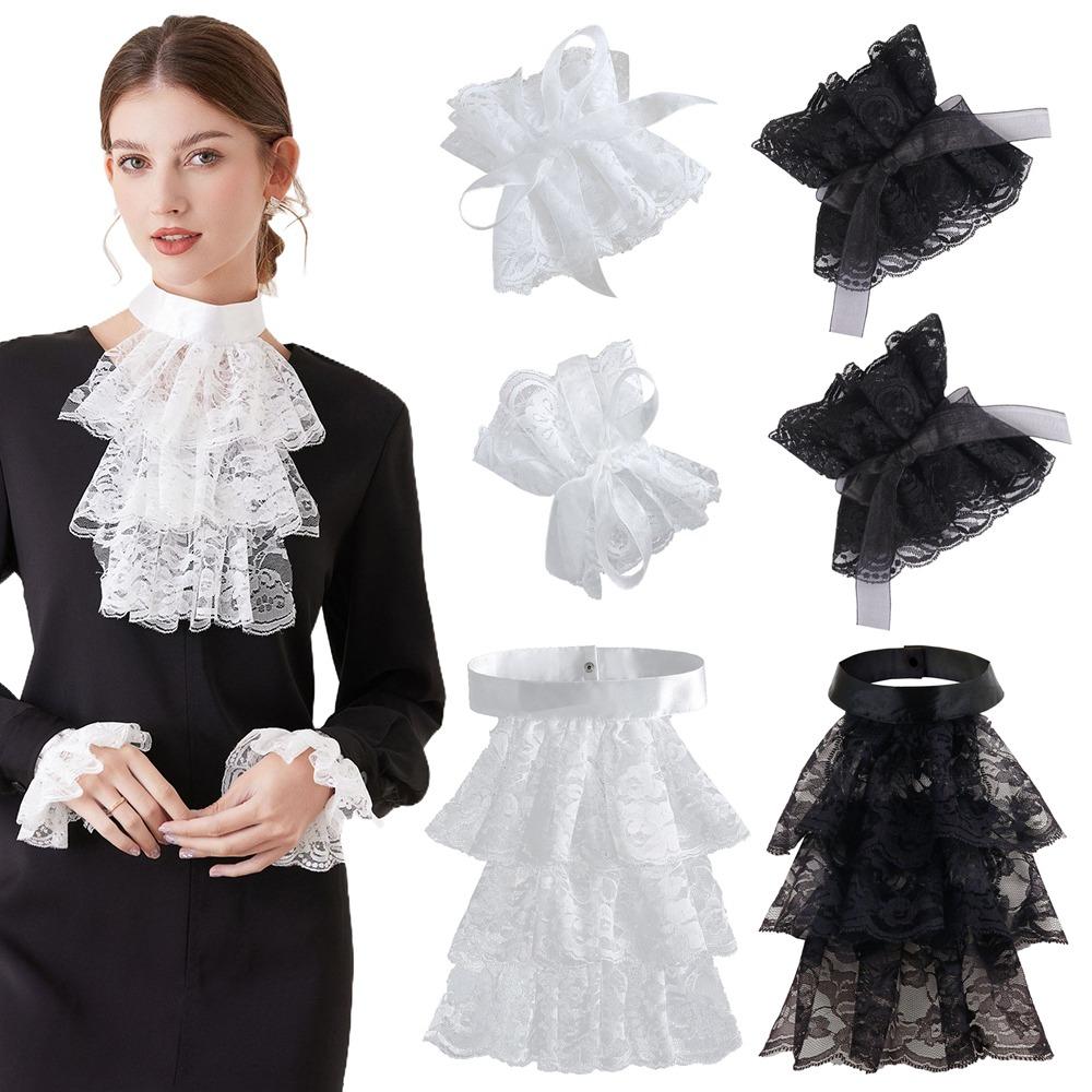 Detachable Lace Jabot Collar Solid Color Ruffled Neck Collar  Stage Performance Costume Accessory