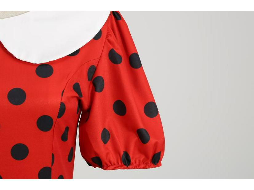 Fransız Retro Beyaz Polka Dot Salıncak Elbise Büyük Yaka