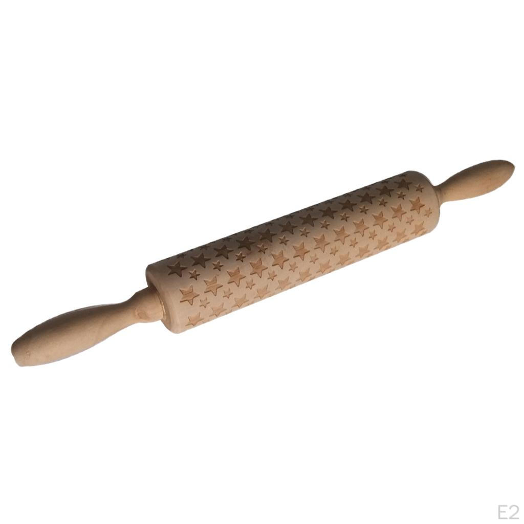 Christmas Holiday Wooden Embossed Star Rolling Pin Baking