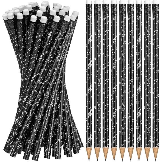 Chinco 24 Pieces Music Note Pencil Music Pencils Round Fun Pencils Woodcase with Eraser for Students Kids Party Favors Classroom Supplies