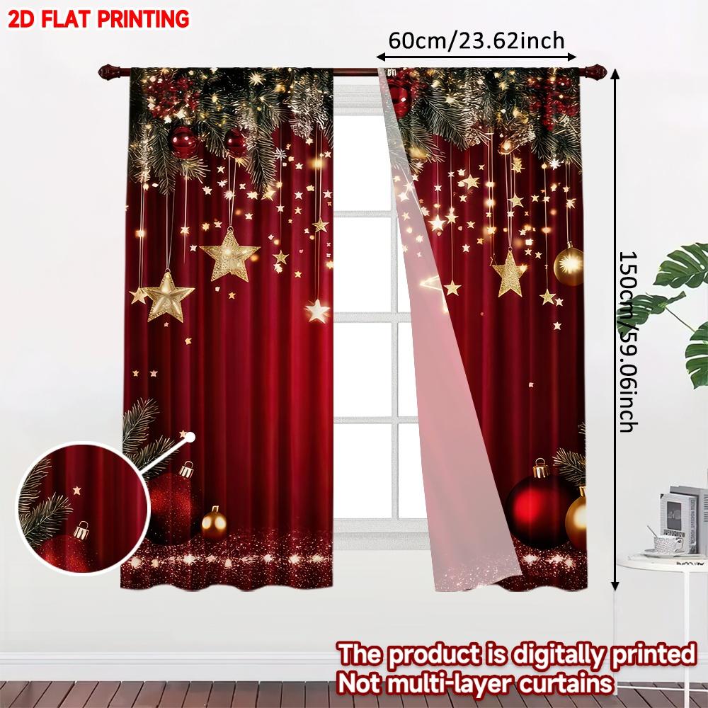 2D Flat Printing 2pcs Window Treatment Curtains Christmas Red Christmas Digital Printed Polyester Drapes Family Party for Po