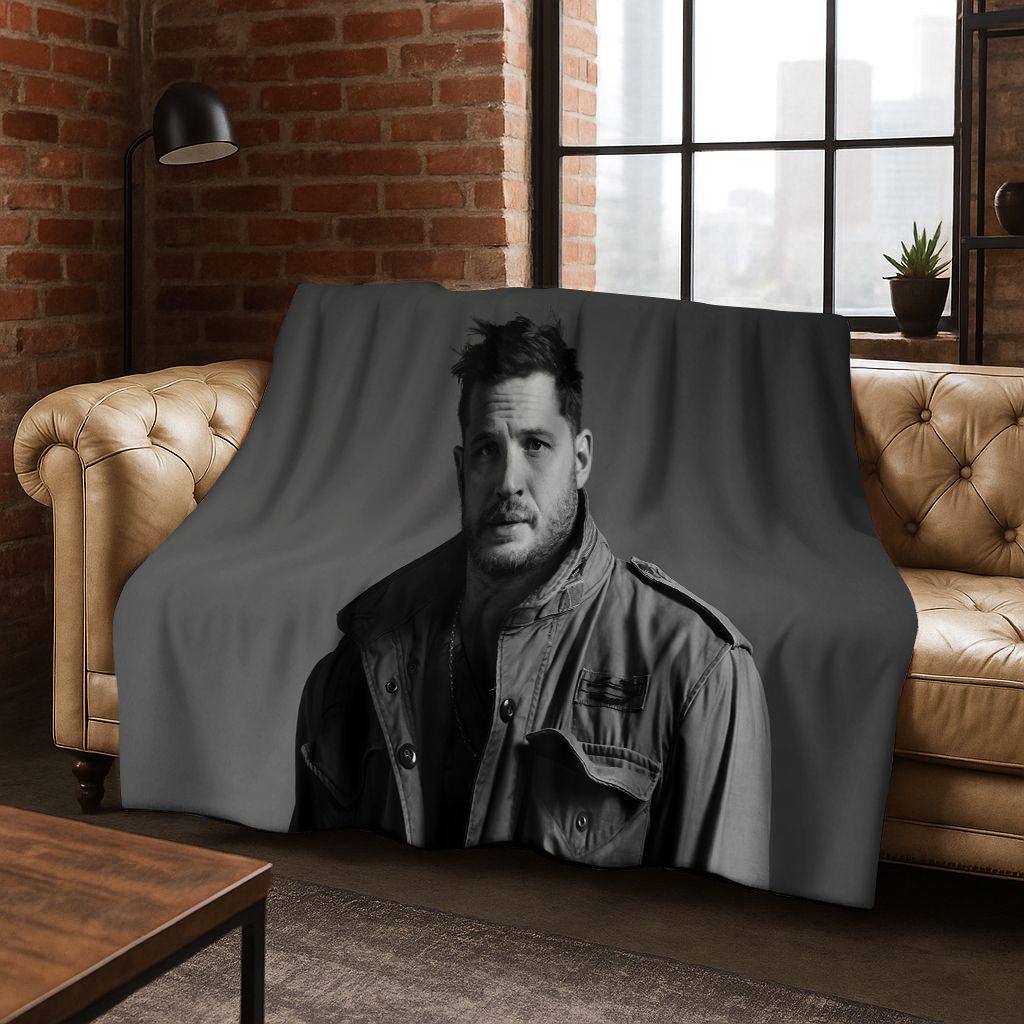 3D Tom Hardy Art Actor Star Flannel Blanket,Cozy Soft Throw Blanket for Home Bedroom Bed Sofa Picnic Office Cover Kids Gift