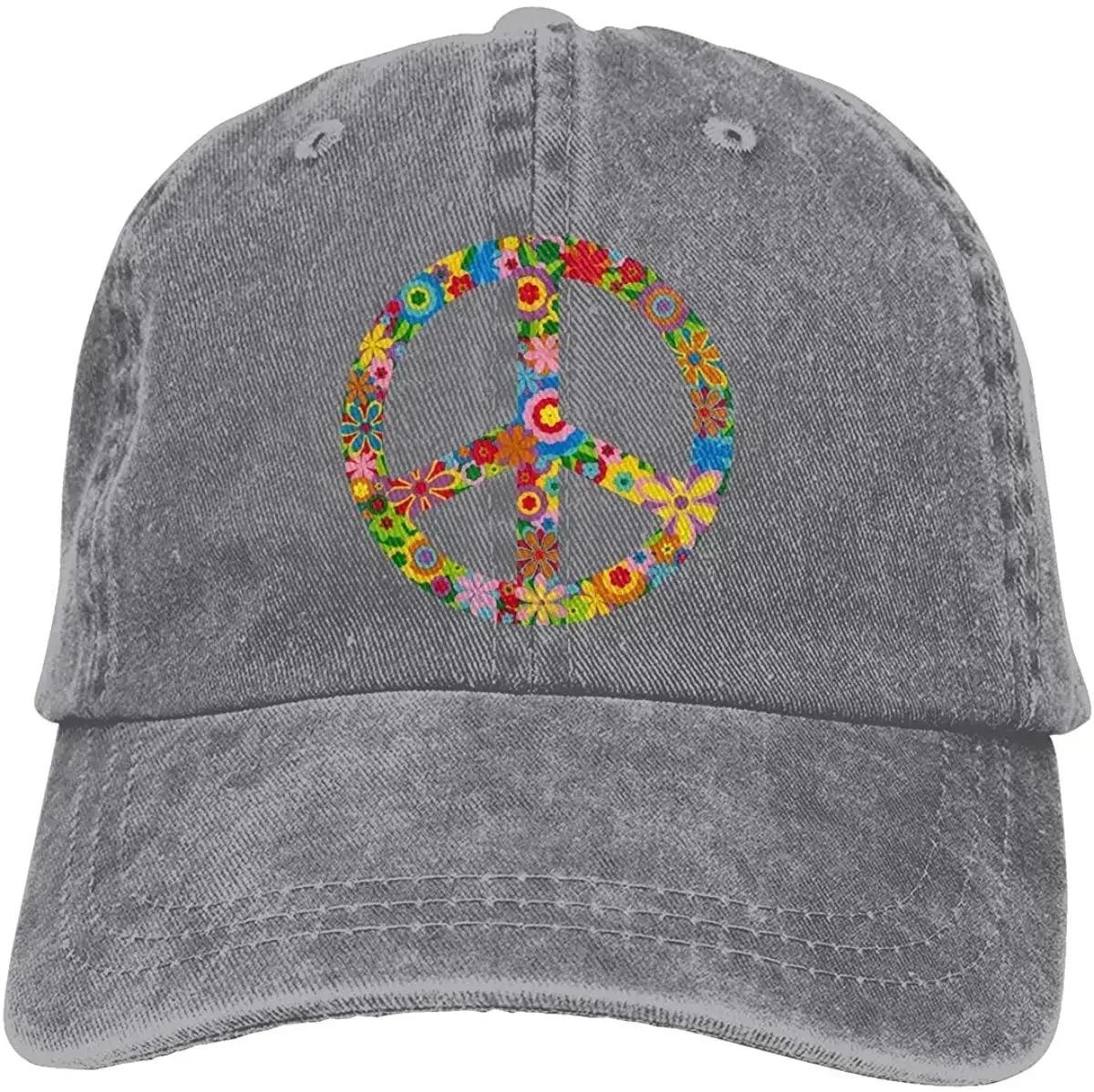 

Cotton Denim Cap Colorful Flowers Peace Sign Baseball Dad Cap Adjustable Classic Sports for Men Women Hat Gray One Size