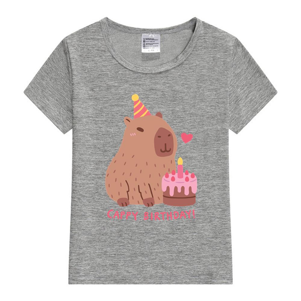 2025 Cute Capybara And Cake Happy Cappy Birthday Kids T-Shirt Print Girls Clothes Child T-shirt White Short Sleeve Tee 1-12 Year