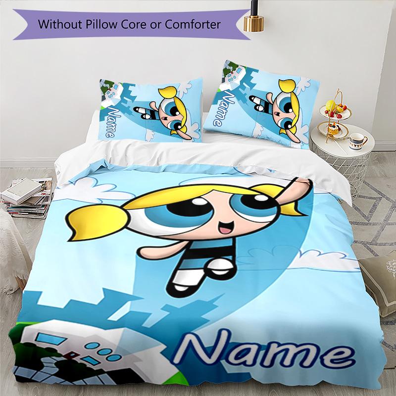 3pcs The Powerpuff Girls2 Cover Set - Personalized Name, HD Printed Bedding with 1 Cover and 2 Pillowcases - Perfect for Home Decor, Easy Care