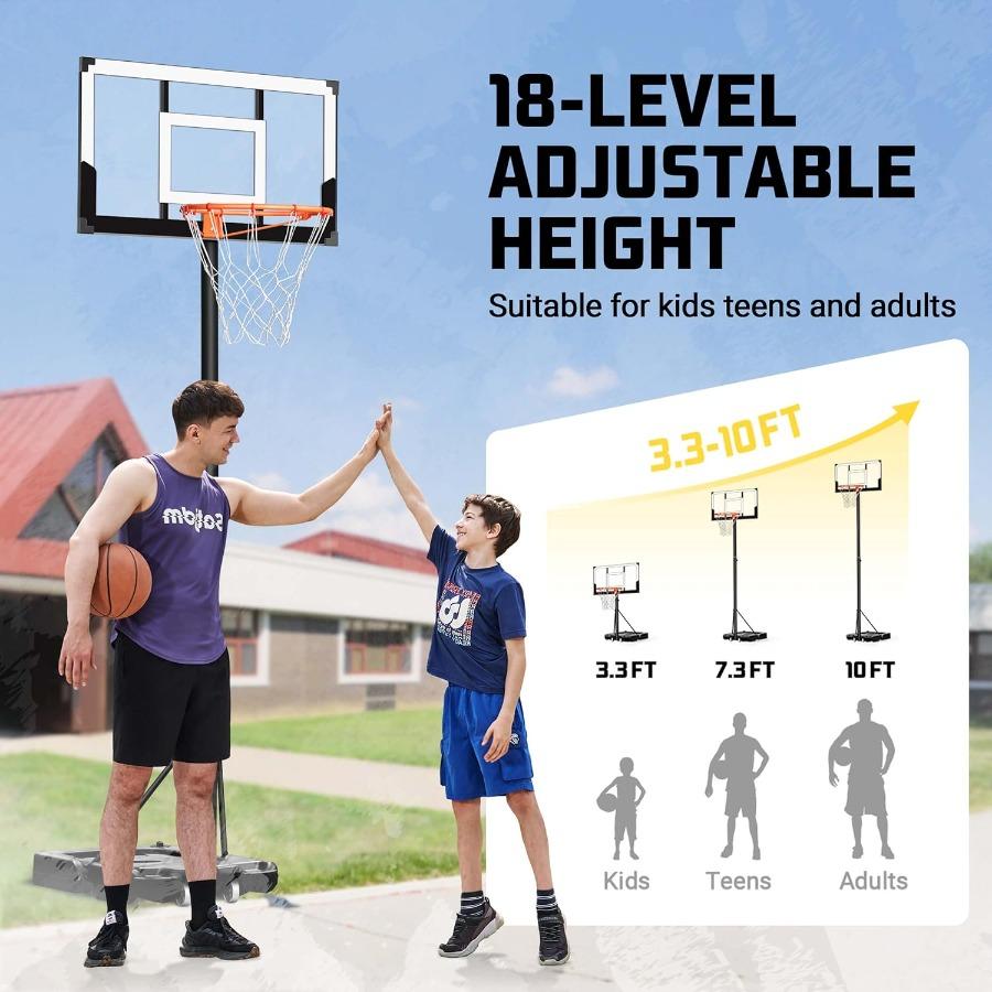 Portable Basketball Hoop Outdoor 3.310FT 5sRapidAdjustable with Shatterproof Backboard 40 44 inch Enlarged Base for and Adults