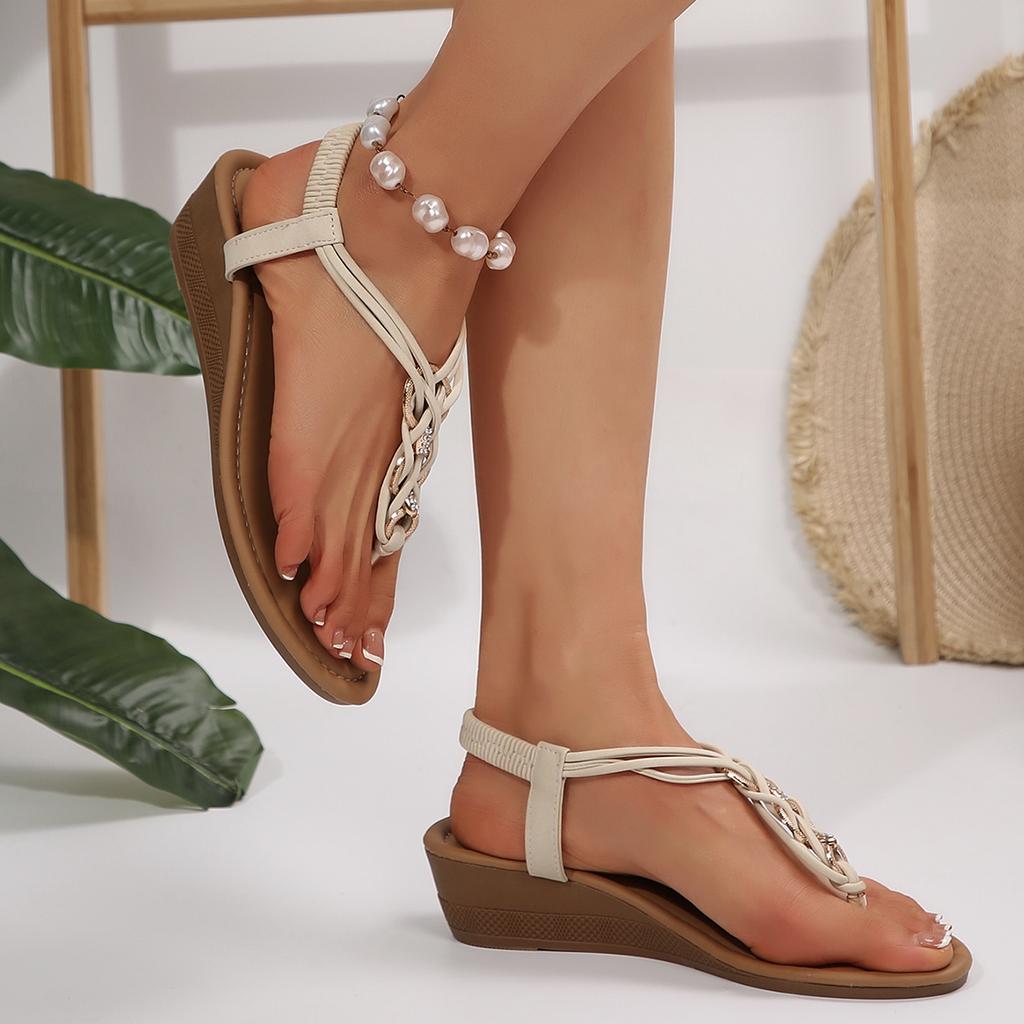 Fashion Casual Clip Toe Women Flat Sandals Crystal Wedges Flip Flops Shoes Woman 2025 Trend Summer Comfort Dress Bohemian Slides Mujer