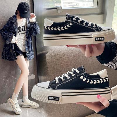 Korean Style Fashionable Canvas Shoes for Women Autumn New Cloth Surface Breathable White Women's Shoes Ins Fashionable Platform Sneakers for Women