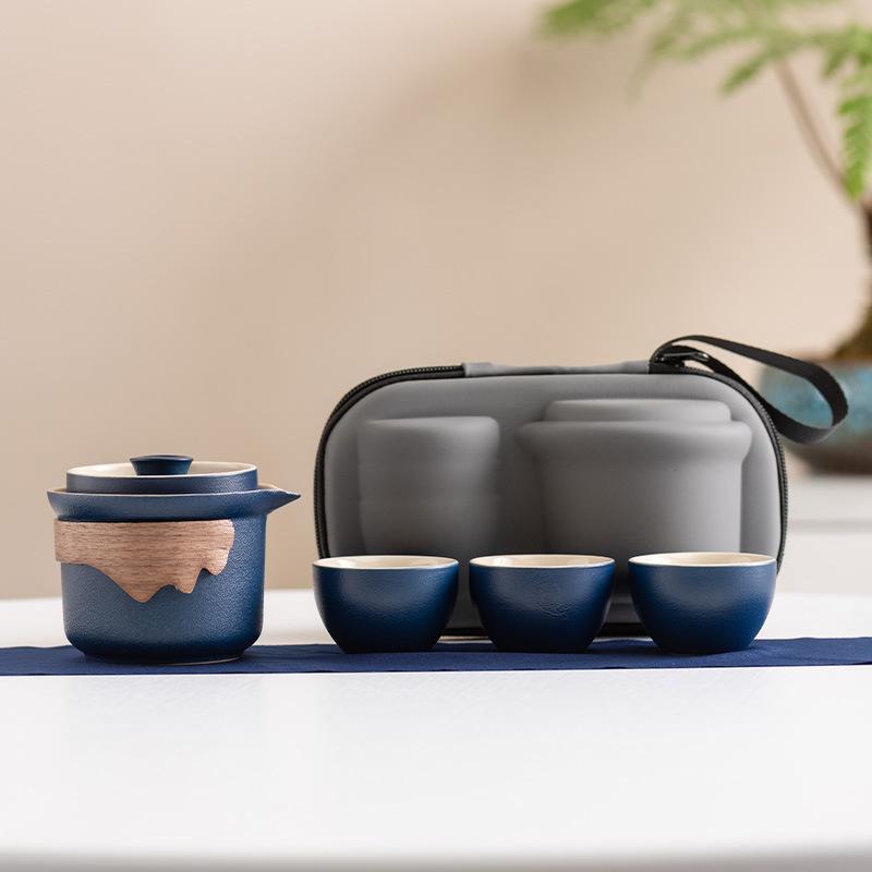 High-end travel tea set, Kuaike, one pot, three cups, inner tank filter, outdoor portable set, business commemorative gift.