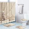 4pcs Beach Shells Shower Curtains Set Summer Waterproof Shower Curtain Anti-slip Mat Toilet Cover Set Marine Style Bathroom Deco