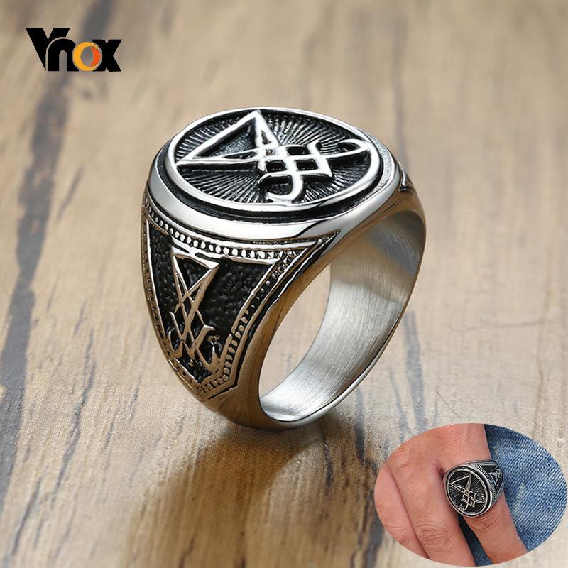 

Vnox Mens Vintage Lucifer Ring Rock Punk Black Stainless Steel Male Party Gifts Jewelry 12