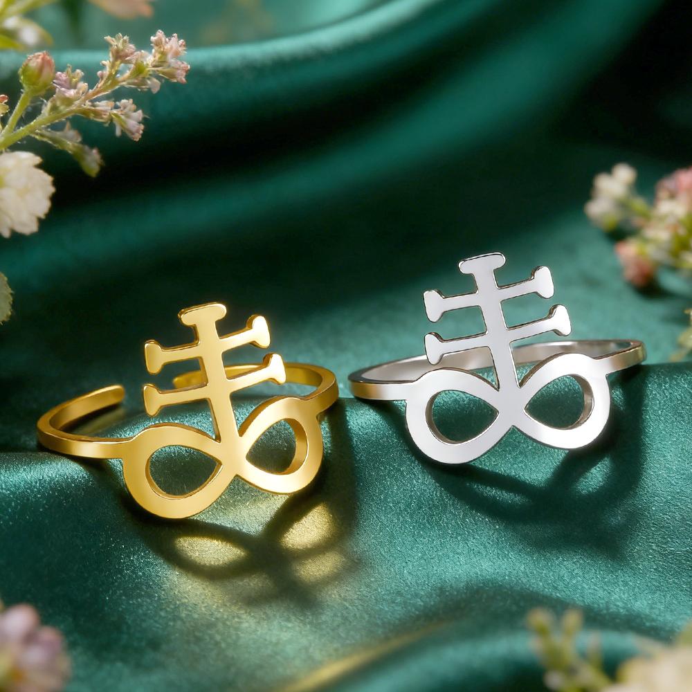 Dawapara Vintage Leviathan Cross Adjustable Ring Stainless Steel Unisex Rings Protection Symbol Gothic Jewelry Anniversary Gift