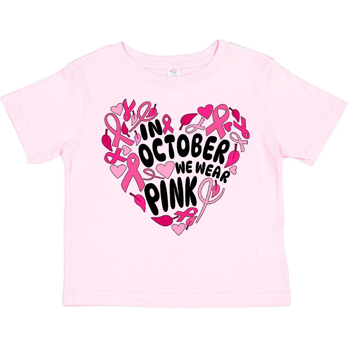 Inktastic In October We Wear Pink- Breast Cancer Awareness Heart Toddler T-Shirt 110