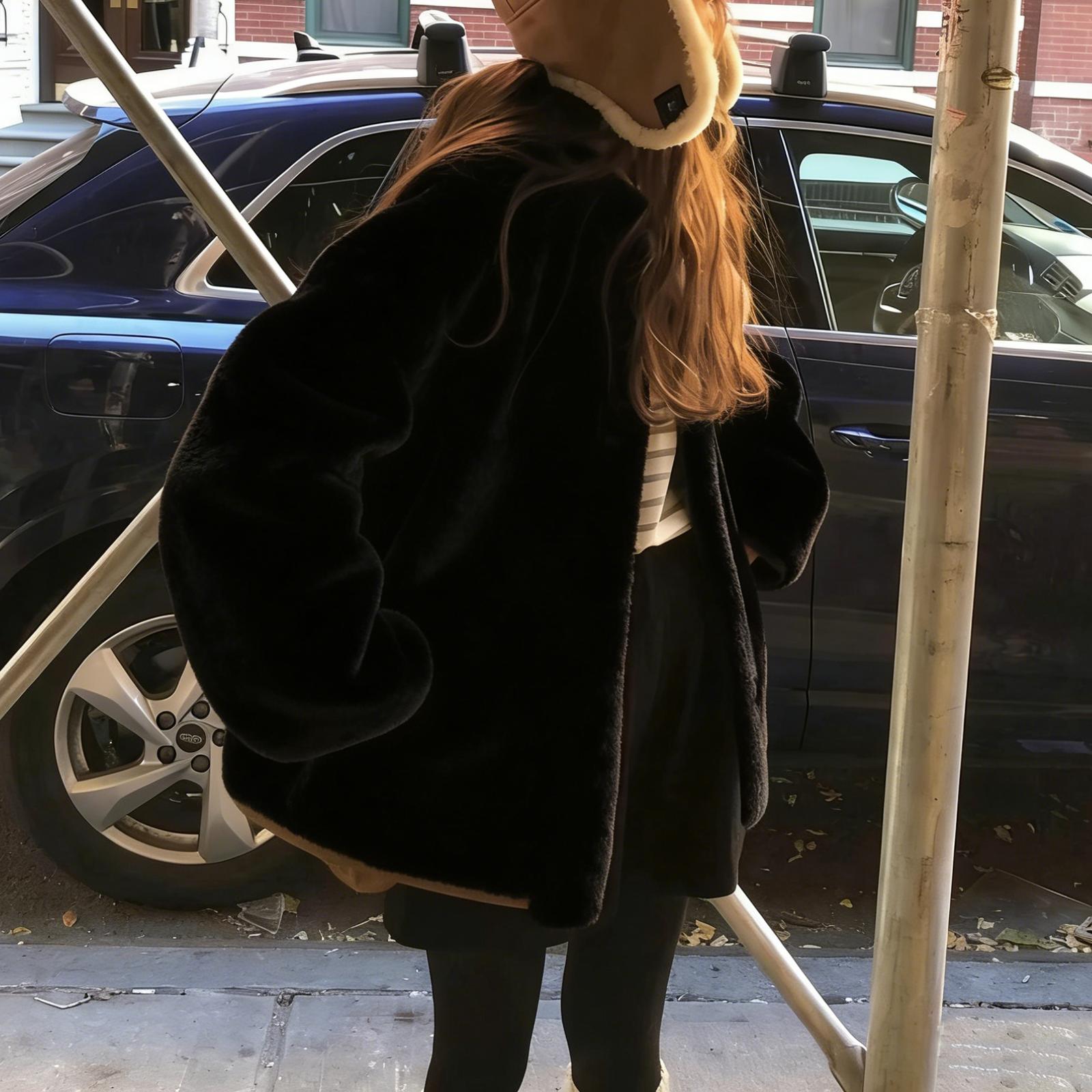 

Women s Faux Suede Button Jacket Oversized Gathered Hem Short Length Coat Casual Vintage Outerwear With Pockets One Size чорний