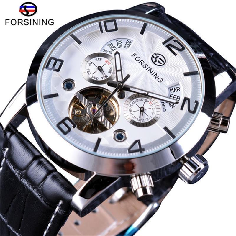 

FORSINING Men s Tourbillon Mechanical Watches Calendar Automatic Movement Genuine Leather Strap Wrist Watches