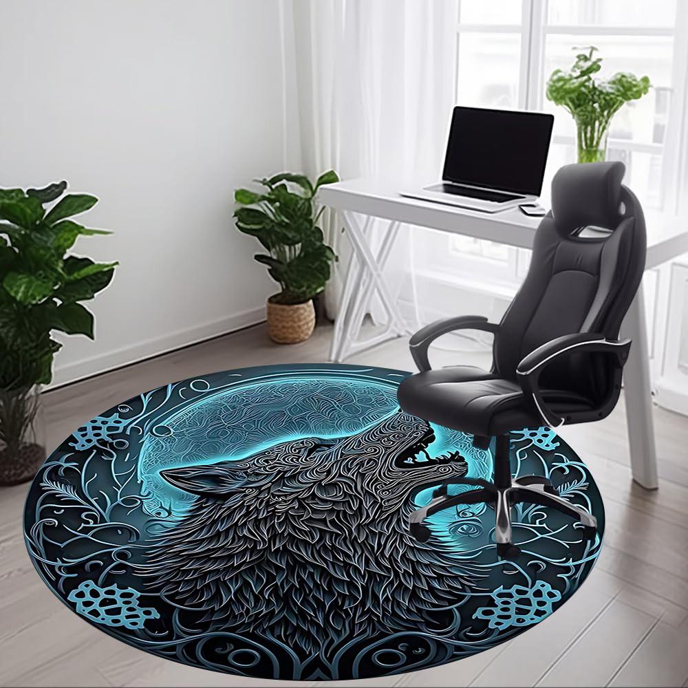1 alfombra redonda para oficina Luna de Lobo, debajo de sillas de oficina, dormitorio, sala de estar, decoración del hogar, decoración de habitación