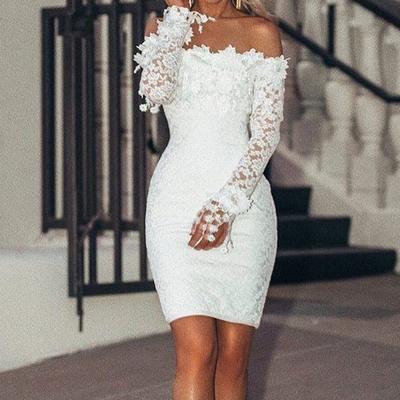 Női Szexi Csipke Egyszínű Nyak Leengedett Vállú Koktélparti Elegáns Ruha