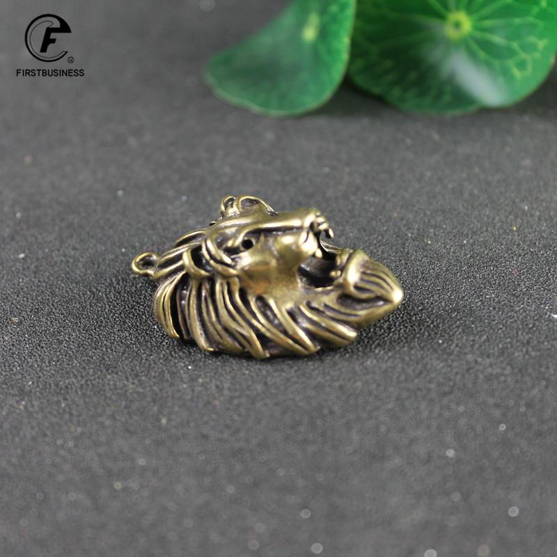 Brass Punk Rock Lion Head Keychains Pendant Jewelry Handmade Copper Pendant Animal Instruments Lucky Home Decorations Avoid Evil