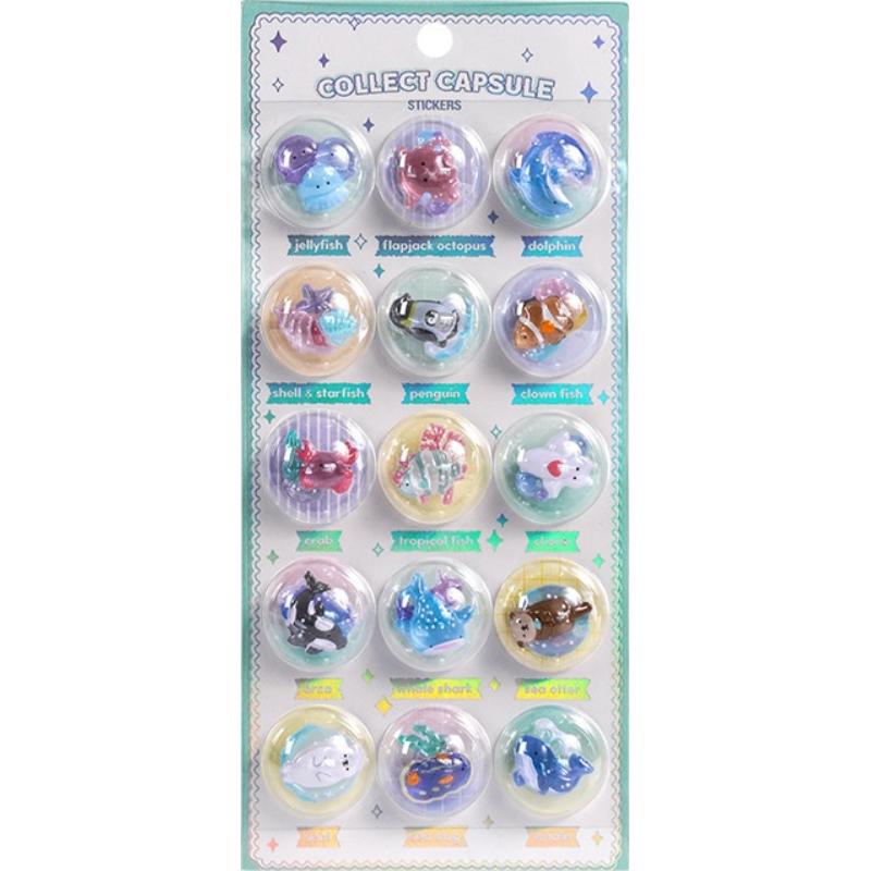 Creative 3D Capsule Embossed Crystal Sticker Kawaii 3D Relief Stickers Scrapbooking DIY Journal Cute Stationery School Sticker
