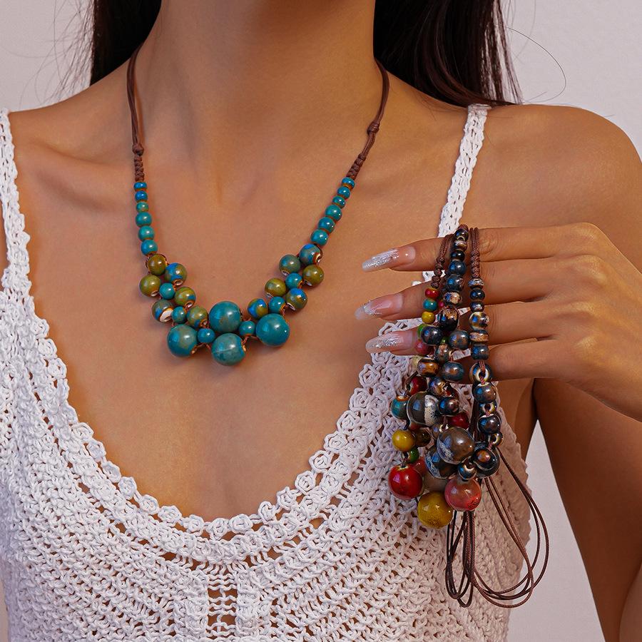 High-End European & American Multi-Layer Round Beaded Clavicle Necklace - Unique Vacation Style