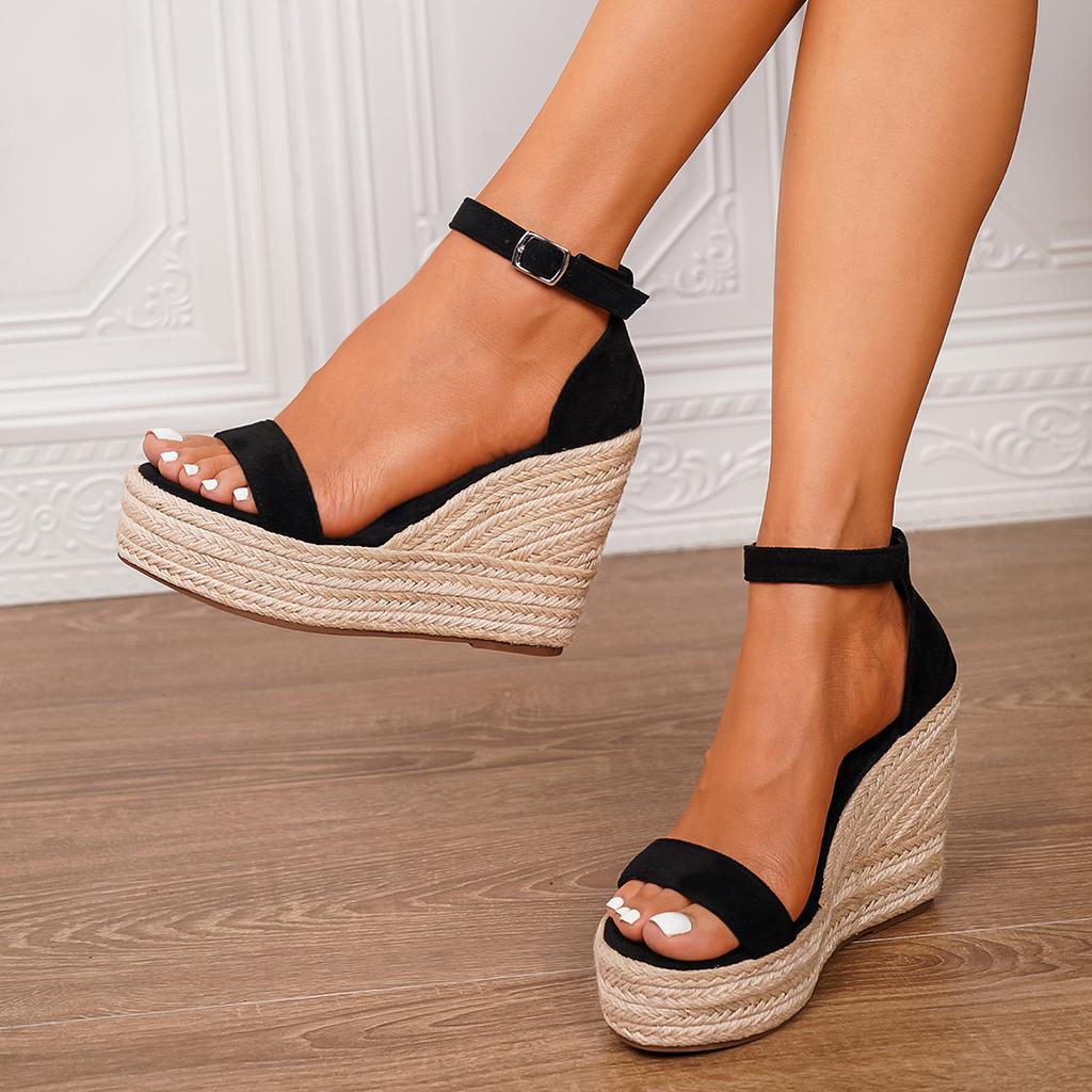Women's Fashion Wedge Sandals - Woven Hemp Rope Ankle Strap, Thick Sole Straw Platform Shoes