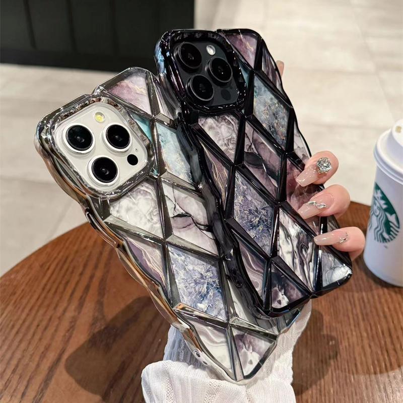 For iPhone 15 Pro Max Luxury Marble Plating Frame Marble Phone Case For iPhone 11 12 13 14 15 16 Plus Soft Protective Cover