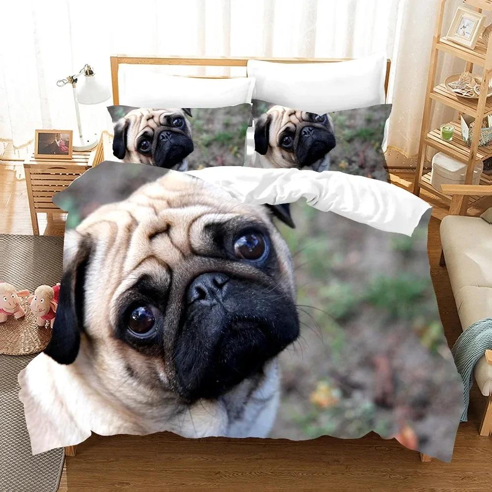 Lovely Pug Dog Animal Happy Dogs Comfortable Duvet Quilt Cover Pillowcase Bedding Set Children Bedroom Decoration Home Textile