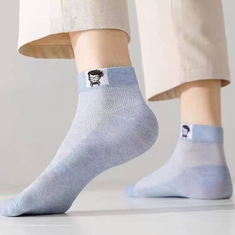Men Summer Thin Cotton Mesh Breathable Socks Sports Casual Fashion Label Short Tube Boat Socks for Men Comfortable Lightweight