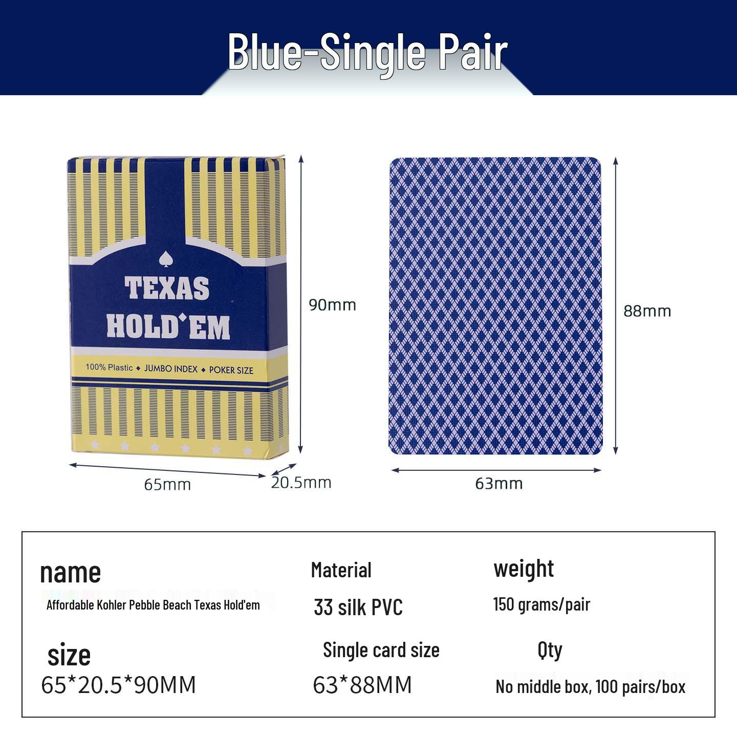 Texas Hold em PVC Playing Cards - Thickened, Cloth-Texture, Large Font, Waterproof, Frosted Finish.