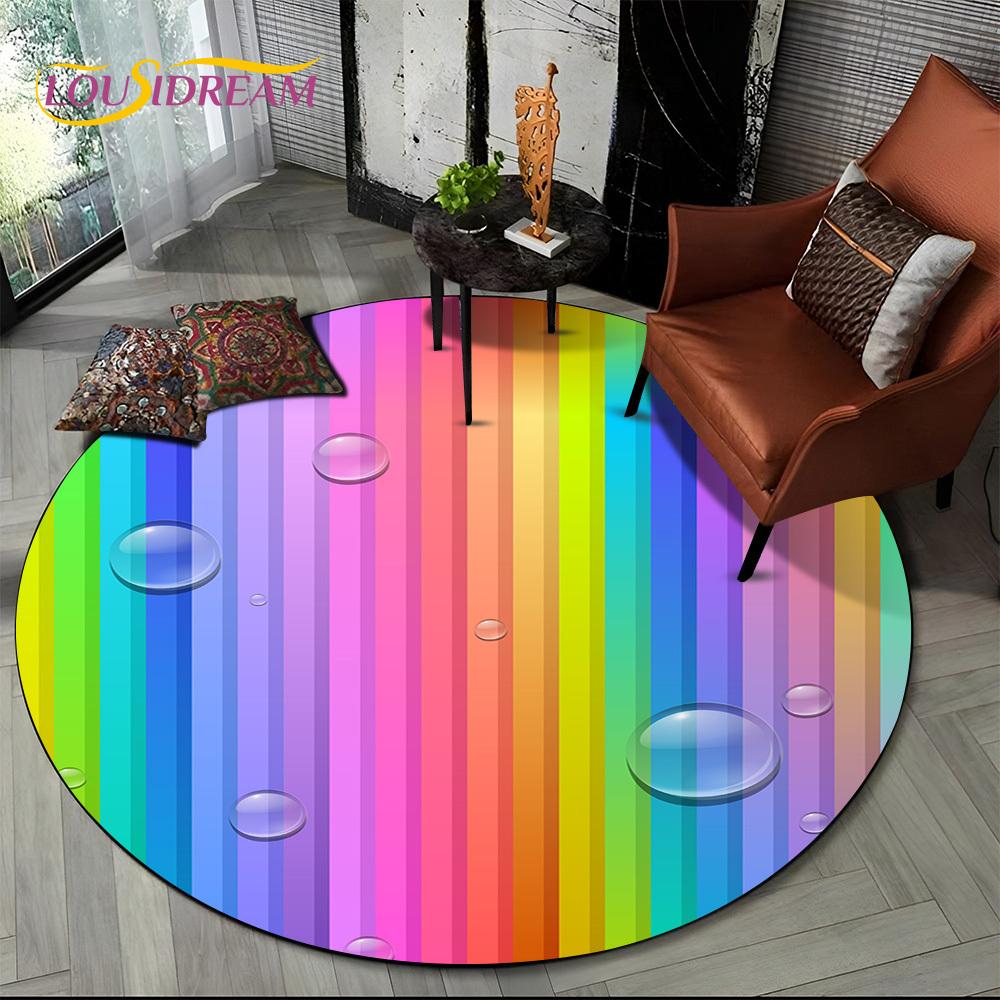 Colour Rainbow 3D Illusion Vision HD Cartoon Round Area Rug,Carpet Rug for Living Room Bedroom Sofa Playroom Decor,Non-slip Gift