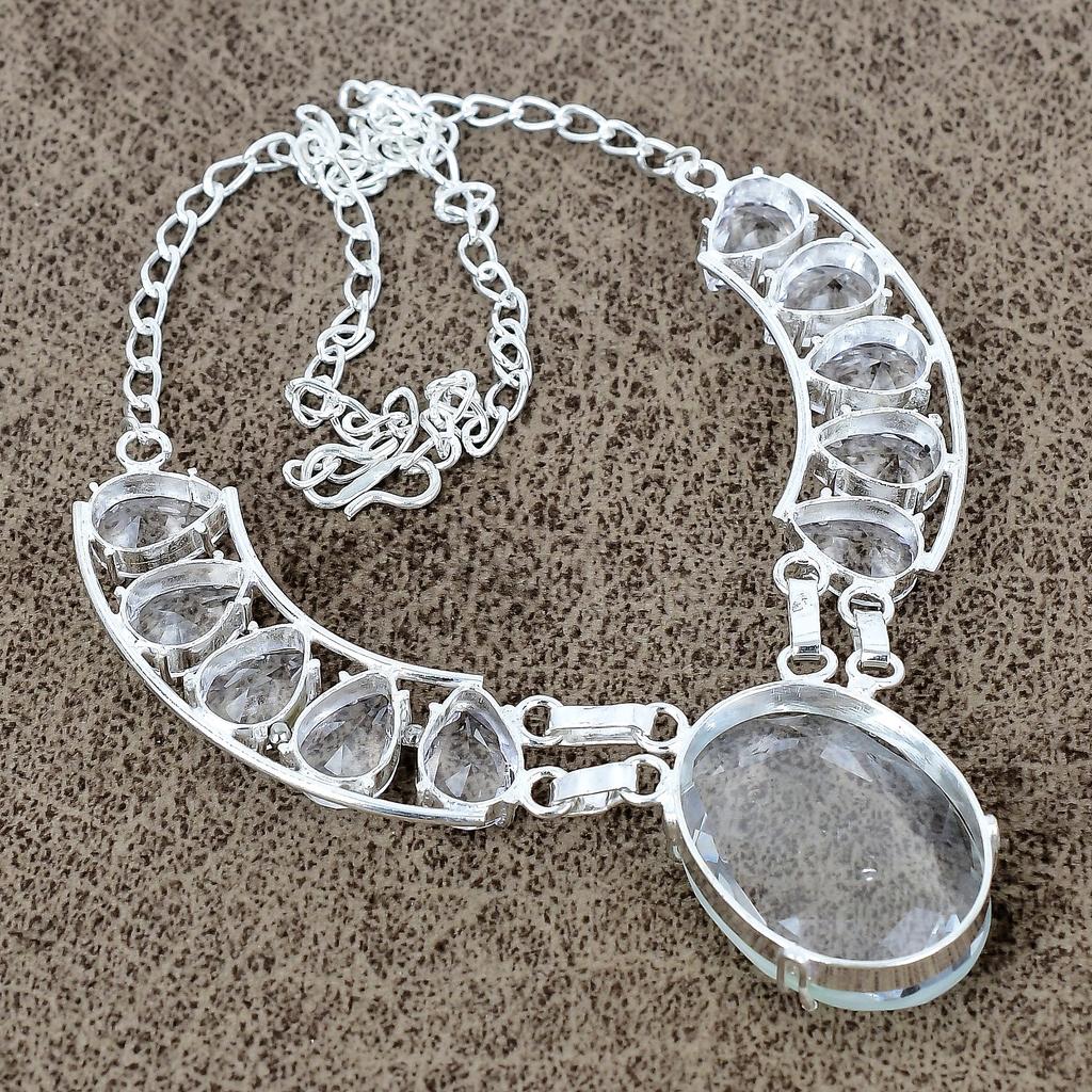White Topaz Gemstone Handmade 925 Sterling Silver Jewelry Necklace 18" KKG-436